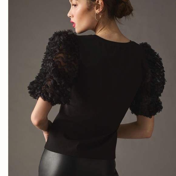 NWT Anthropologie Black Ruffle-Sleeve Top by Flat White Size XS - Picture 4 of 11